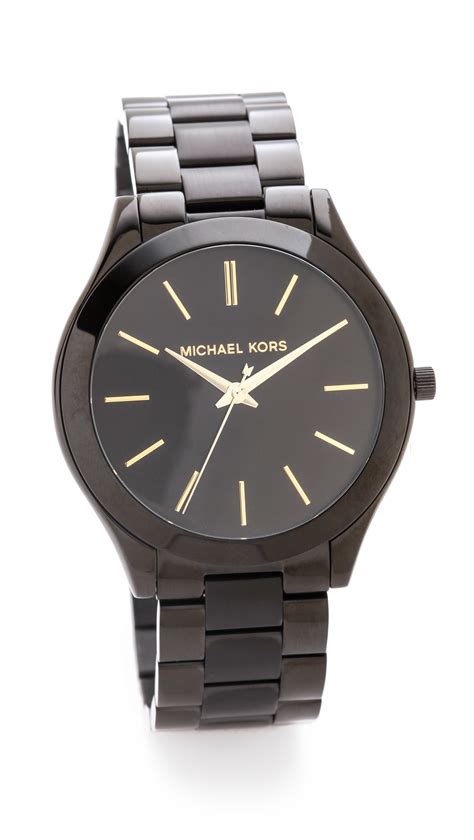 michael kors runway watch leather strap black slim|Michael Kors matte black watch.